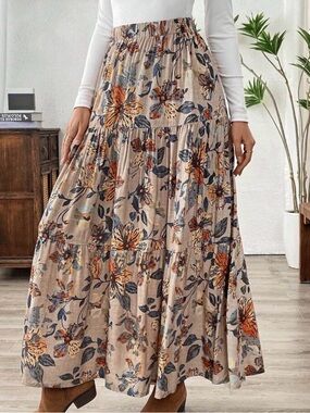 Floral Maxi Skirt with Yellow and Brown Print NWOT